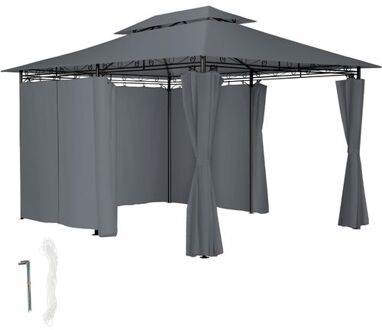 tectake® - Luxe tuinpaviljoen met 6 zijdelen - antraciet - 400x300cm - 403269 Grijs