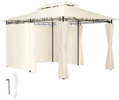 tectake® - Luxe tuinpaviljoen met 6 zijdelen - crème - 403268 Beige