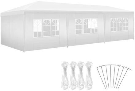 tectake® -Tuinpaviljoen Elasa 9x3m met 8 zijdelen - wit