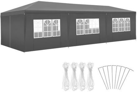 tectake® - Tuinpaviljoen partytent Elasa 9x3m met 8 zijdelen - grijs