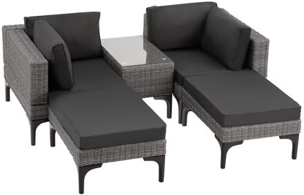 tectake® - Wicker lounge ligbedden tuinset Bellaria - aluminium frame - grijs - 404796