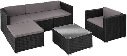 tectake® - Wicker loungeset Lignano met fauteuil - zwart