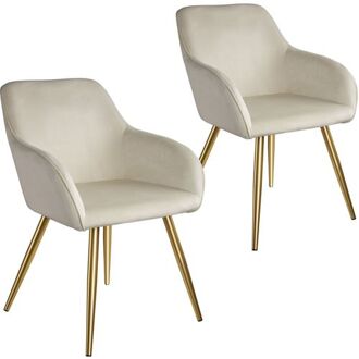 Tectake set van 2 stoelen Marilyn fluweellook - creme/goud - 404901