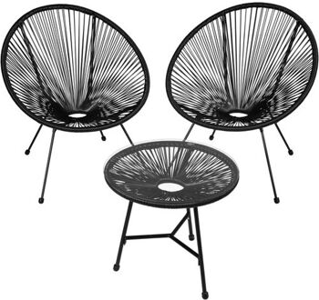 Tectake Set van 2 stoelen Santana met tafel Zwart