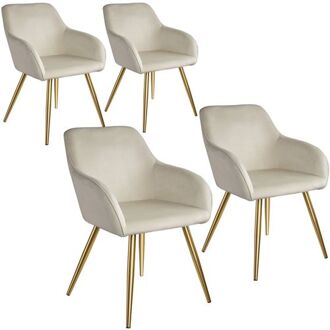 Tectake set van 4 stoelen Marilyn fluweellook - creme/goud - 404902