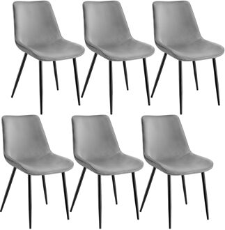 Tectake Set van 6 eetkamerstoelen kuipstoel Monroe Fluweel Look Grijs - 404934