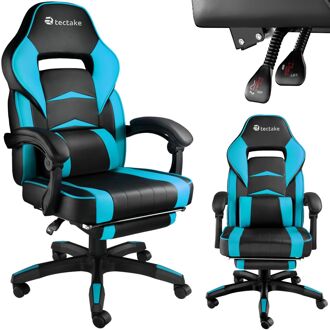 Tectake tectake® Bureaustoel Gamingchair - Luxe Racingstoel - Zwart/Azuurblauw - Met Voetensteun - Gamestoel - Burostoel