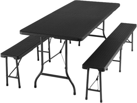 Tectake tectake® - Campingtafelset, campingtafel met banken, campingmeubelset - zwart - 404528