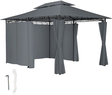 Tectake tectake® - Luxe tuinpaviljoen met 6 zijdelen - antraciet - 400x300cm - 403269 Grijs