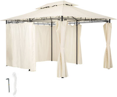 Tectake tectake® - Luxe tuinpaviljoen met 6 zijdelen - crème - 403268 Beige