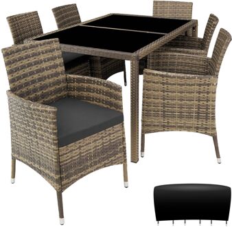 Tectake Wicker zitgroep 6 + 1 Beige