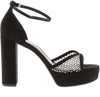 Ted Baker Dames Hakken Bexins Suède Lederen Platform Blokhak Peep Toe Zwart