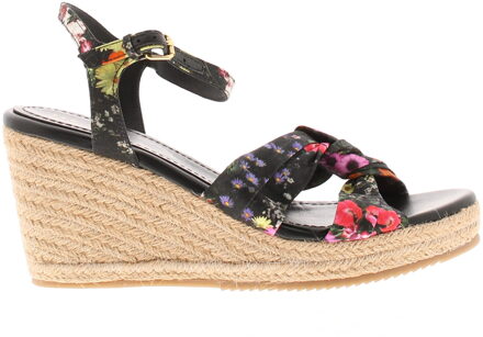 Ted Baker Dames Sandalen Cardima Espadrille Wedge Bloemenprint Zwart