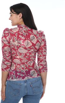 Ted Baker Izabelo bedrukte top van mesh met franjes in roze voor dames - maat