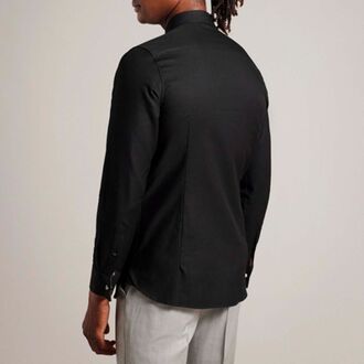 Ted Baker Lecce overhemd met lange mouwen en gestreepte textuur in zwart voor heren