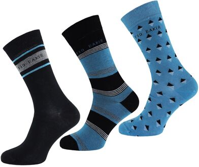 Ted Baker Maxggg 3-Pack Heren Blauw/Zwart Sokken Zwart/blauw