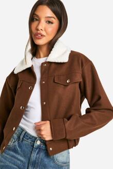 Teddy Kraag Jasje In Wollook, Chocolate - 42