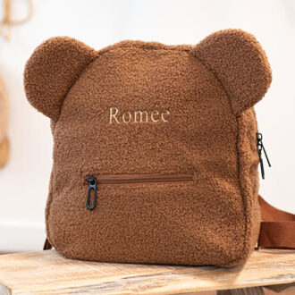 Teddy rugzak met naam bruin