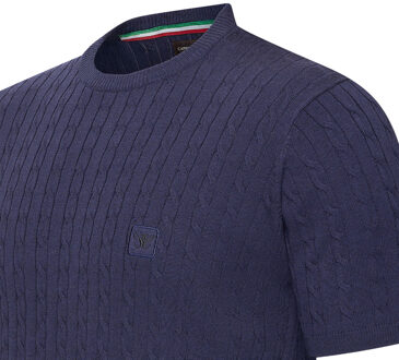 Tee SS Loreto Cable Knit Tee Blauw