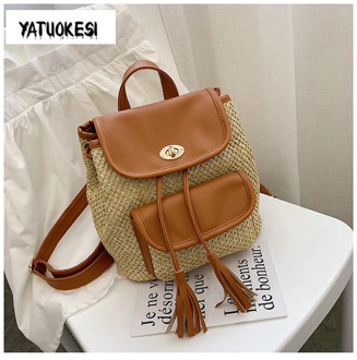 Teenagers Girls School Bags For Women 2020 New Pu Leather Casual Fashion Draw String Lock Buckle Straw Mini Backpack Travel Bag