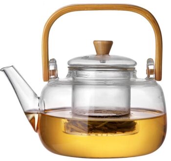 Teenra 1000Ml Glazen Theepot Hittebestendig Transparante Glazen Pot Bamboe Handvat Glas Theepot Water Melk Koffie Fles Pot