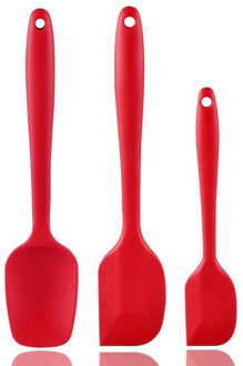 TEENRA 3 Stks Rode hittebestendige Siliconen Lepel Spatel Set Keuken Gebruiksvoorwerp Set Siliconen Cake Tools Set Non-stick Spatel