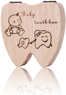 Teeth Shape Wooden Baby Teeth Box Organizer Milk Teeth Storage Collector Kids Teeth Umbilica Lanugo Save Box English / Spanish