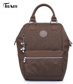 TEGAOTE Nylon Rugzak Studenten Schooltas Voor Tiener Meisjes Jongens Rugzakken Street Rugzak Laptop Rugzak Vrouwelijke Bruin / 23CMX16CMX36CM 1608