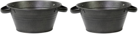 Teil bloempot/plantenpot - 2x - zink - zwart - D30 x H14 cm - Emmers