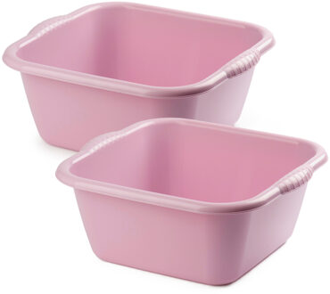 teiltje/afwasbak - 2x - vierkant - kunststof - 10 liter - 36 x 34 x 15 cm - Oud roze