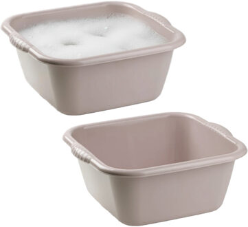 teiltje/afwasbak - 2x - vierkant - kunststof - 10 liter - 36 x 34 x 15 cm - Taupe
