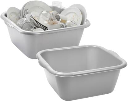 teiltje/afwasbak - 2x - vierkant - kunststof - 15 liter - 41 x 39 x 16 cm - grijs