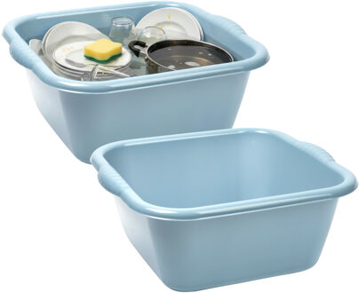 teiltje/afwasbak - 2x - vierkant - kunststof - 15 liter - 41 x 39 x 16 cm - Lichtblauw