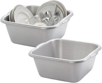 teiltje/afwasbak - 2x - vierkant - kunststof - 15 liter - 41 x 39 x 16 cm - zilvergrijs