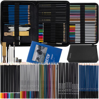 Teken set - in mooi etui - 74-delig - hobbymateriaal - teken/kleur etui Multi