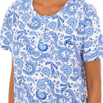 Tekenblauwe nachtjapon met korte mouwen KL45212 dames Veelkleurig