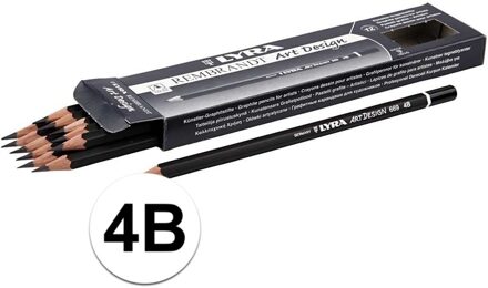 Tekenpotloden - 12x - professionele grafietpotloden - hardheid 4B - D 6,9 mm - vulling 1,8 mm Zwart