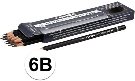 Tekenpotloden - 12x - professionele grafietpotloden - hardheid 6B - D 6,9 mm - vulling 1,8 mm
