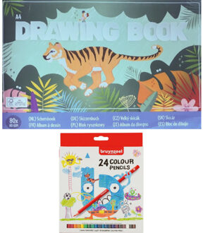 Tekenset A4 tekenboek met 24 kleurpotloden