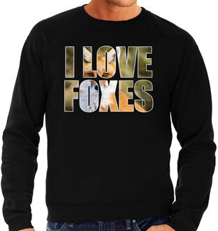 Tekst sweater I love foxes met dieren foto van een vos zwart voor heren - cadeau trui vossen liefhebber M