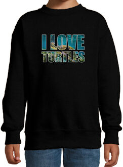 Tekst sweater I love turtles met dieren foto van een schildpad zwart voor kinderen - cadeau trui zeeschildpadden liefhebber - kinderkleding / kleding 9-11 jaar (134/146)