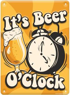 Tekstbord Metaal 22x16,5cm - Beer O'clock geel