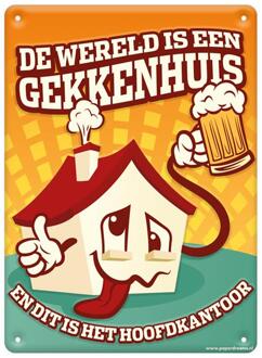 Tekstbord Metaal 22x16,5cm - Gekkenhuis geel