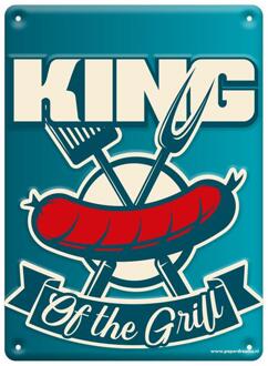 Tekstbord Metaal 22x16,5cm - King Of The Grill blauw