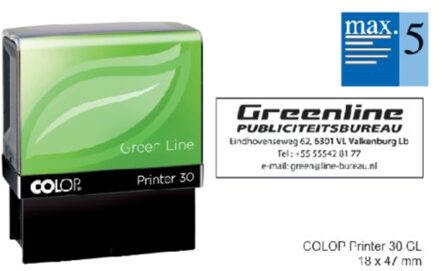 Tekststempel Colop 30 green line+bon 5regels 47x18mm Blauw