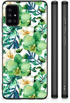 Telefoon Hoesje Samsung Galaxy A51 Silicone Back Cover met Zwarte rand Orchidee Groen