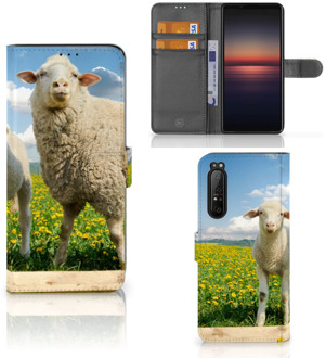 Telefoon Hoesje Sony Xperia 1 II Wallet Book Case met foto Schaap en Lammetje