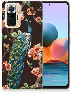 Telefoon Hoesje Xiaomi Redmi Note 10 Pro Siliconen Back Cover Pauw met Bloemen