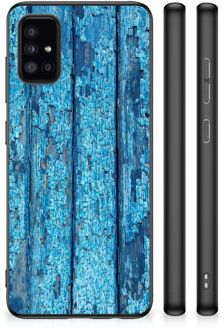 Telefoonhoesje Samsung Galaxy A51 Backcase Siliconen Hoesje met Zwarte rand Wood Blue