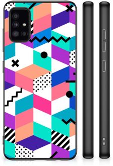 Telefoonhoesje Samsung Galaxy A51 TPU Gripcase met Zwarte rand Blokken Kleurrijke